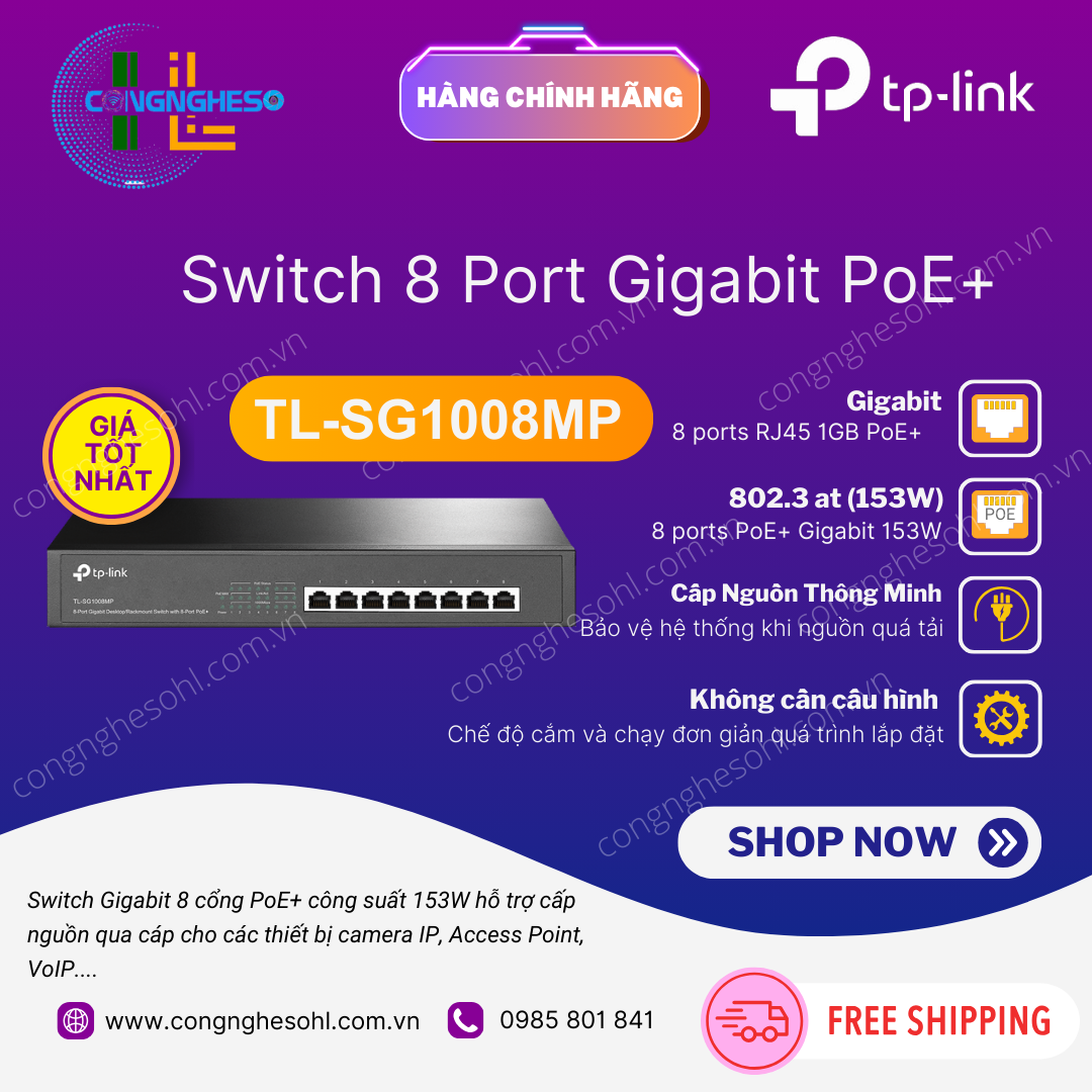 - Tốt Switch Gigabit PoE 153W TL-SG1008MP Giá 8 Port TP-LINK